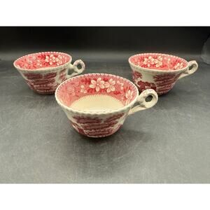 Set of 3 Vintage Spode Tower Pink Older Tea Cups - English Porcelain